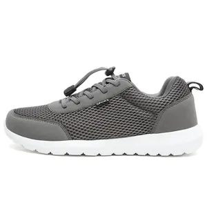 Men's breathable mesh walking shoe in grey with lightweight cushioned white sole