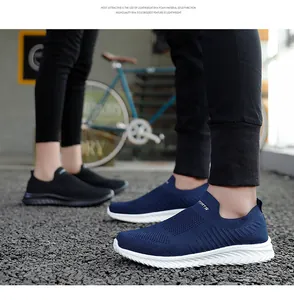 Breathable fly-knit slip-on running shoes for men and women shown in an outdoor setting