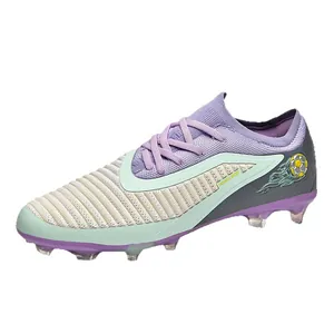 Professional flyknit soccer shoes with FG studs for youth grass field training and match