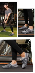 Detailed view of breathable gray five-finger water shoes used in a gym workout setting