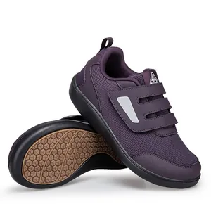 Purple mesh walking shoes with adjustable triple velcro straps for wide feet