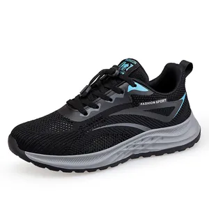 Men's lightweight black breathable mesh running shoes with stylish blue accents