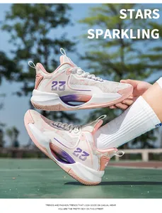 Breathable low-top mesh basketball shoes featuring a stylish pink and purple gradient design