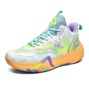 Vibrant multi-color breathable mesh basketball shoes with non-slip sole and low-top design