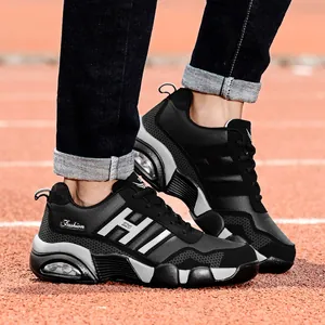 Premium black leather air cushion running shoes for men and women outdoor sports