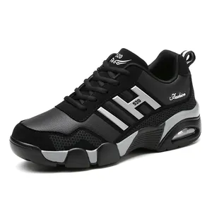 Sporty black leather air cushion sneakers for men and women featuring 520 side logo