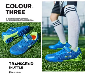 Chaussures de football pour enfants bleu avec maille respirante et crampons