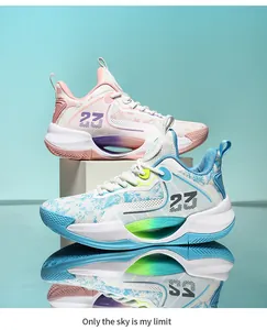 Detailed view of breathable mesh low-top basketball shoes with number 23 design.