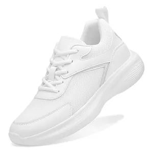 All-white mesh athletic running shoes with 10cm height increasing thick sole