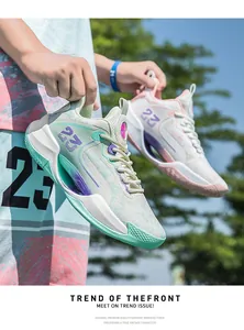 Low-top breathable mesh basketball sport shoes in mismatched mint and pink colors