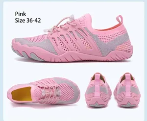 Detailed views of pink breathable mesh water shoes with size range 36-42 annotation