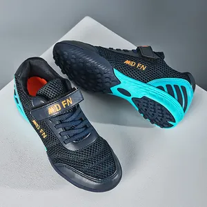 Chaussures de football TF pour enfants en mesh respirant bleu marine avec bandes Velcro