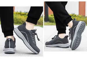 Detailed view of breathable mesh walking shoes showing flexible sole and back profile