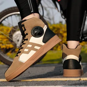 Botas de moto para hombre de ante marrón con protectores de tobillo