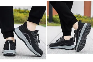 Lightweight black mesh walking sneakers with adjustable laces for outdoor sports and travel