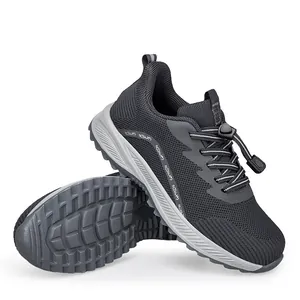 Breathable black mesh walking shoes for men and women with durable anti-slip rubber soles