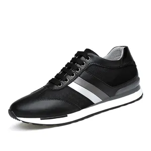 Men's retro sneakers featuring height-increasing sole and breathable mesh in black.