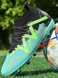 High-top soccer cleats with AG/FG studs and durable leather upper for grass