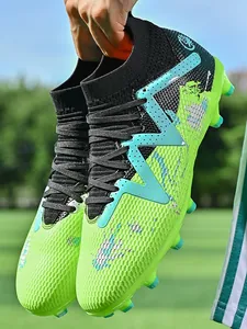 Professional high-top lime green soccer cleats for adults and children for grass fields