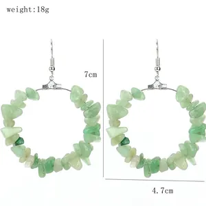 Handmade natural green stone hoop earrings with specific size measurements of 7cm x 4.7cm