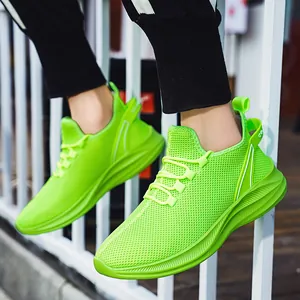 Chaussures de course pour hommes en maille vert néon légères et respirantes confortables