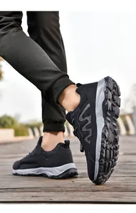 Side view of breathable mesh outdoor walking shoes for seniors with durable rubber sole