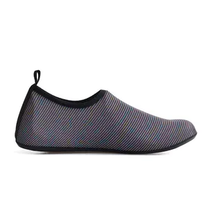 Side view of multi-color diagonal striped quick-dry water shoes for yoga and wading