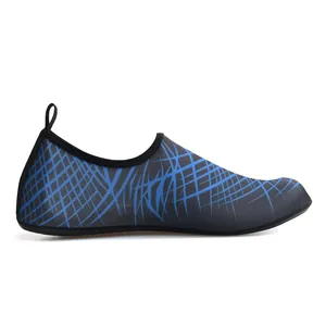 Side view of quick-dry water shoes with blue geometric pattern for swimming and yoga