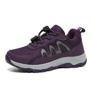 Purple breathable mesh outdoor walking shoes for men and women with speed laces