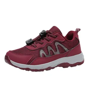 Maroon mesh walking sneakers for seniors with a lightweight breathable outdoor design