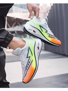 Side view of lightweight breathable mesh running shoes with vibrant lightning patterns