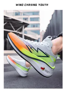Lightweight breathable white mesh running shoes with vibrant orange and neon green accents