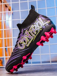 Professional Kids Mid-High Top Soccer Shoes Fly-knit PU Breathable AG FG Cleats Teenagers Non-slip Athletic Football Boots