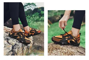 Détail des chaussures de wading d'extérieur en mesh respirant avec cordon de serrage