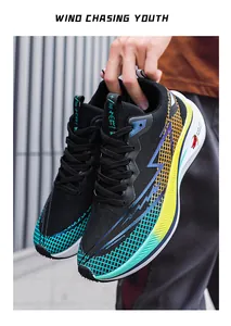 Detail of breathable lightweight running shoes with mesh upper and gradient midsole