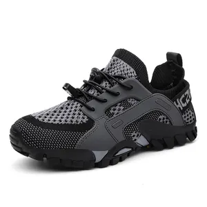 Chaussures de randonnée respirantes en maille tissée noire et grise pour le plein air