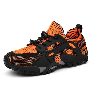 Chaussures de randonnée et d'eau respirantes en maille orange pour hommes et femmes