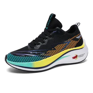 Lightweight breathable mesh running shoes with carbon plate and vibrant gradient design