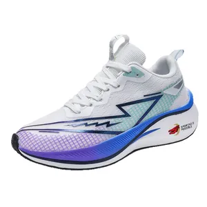 Professional lightweight breathable mesh running shoes for men and women in white and blue