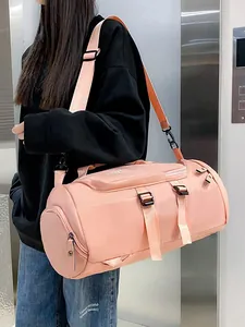Multi-functional pink gym bag with adjustable shoulder strap for travel and sports