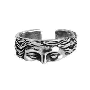 Verstellbarer Venus-Ring in Altsilber-Optik mit halbem Gesicht für Damen und Herren im Retro
