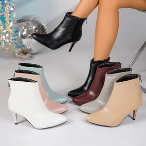 Elegant pointed-toe stiletto ankle boots for women in various fashion colors for autumn winter