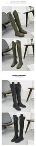 Vue détaillée de bottes au-dessus du genou à lacets en vert olive et noir avec zips