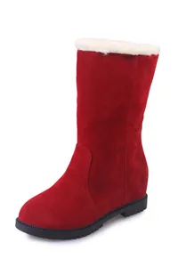 Rote Winter-Schneestiefel mit plüschigem Kunstfellfutter und dicker Plateau-Sohle