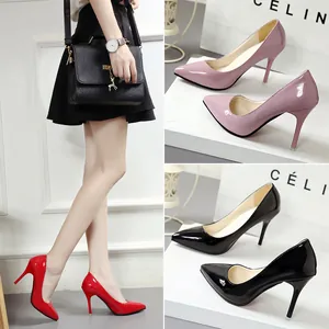 Elegant glossy pointed-toe stiletto high heels for women in red pink and black