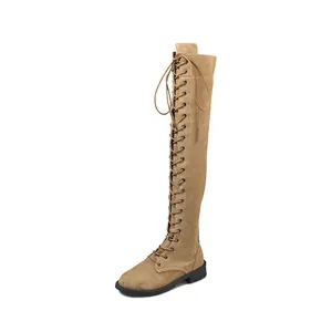 Bottes cuissardes kaki à lacets avec fermeture éclair latérale et bout rond élégant