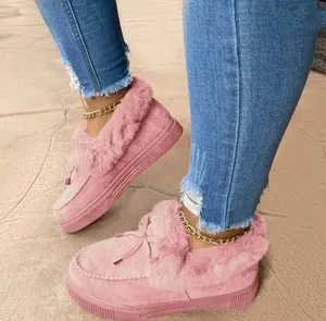 Women's pink warm snow boots with faux fur lining and platform polyurethane sole