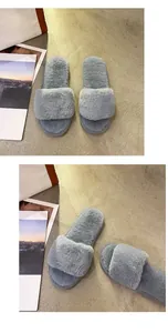 Close-up view showing the soft blue faux fur texture of these cozy home slides