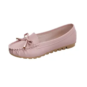 Classic elegant pink women's loafers with bow detail and comfortable flat sole