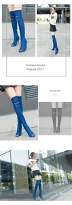 Denim over-the-knee open toe boots with stiletto heel and distressed ripped details